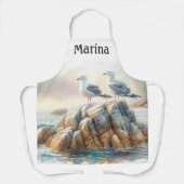 Coastal Seagulls Watercolor Seascape エプロン (正面)