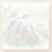 Coastal Seagulls Watercolor Seascape ガラスコースター (裏面)
