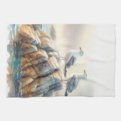 Coastal Seagulls Watercolor Seascape キッチンタオル (横)