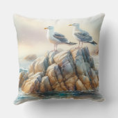 Coastal Seagulls Watercolor Seascape クッション (裏面)