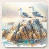 Coastal Seagulls Watercolor Seascape コースター (正面)
