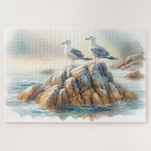 Coastal Seagulls Watercolor Seascape ジグソーパズル (横)