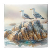 Coastal Seagulls Watercolor Seascape タイル (正面)