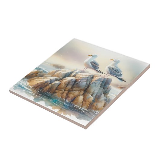 Coastal Seagulls Watercolor Seascape タイル (側面)