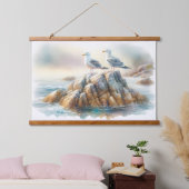 Coastal Seagulls Watercolor Seascape 吊り下げ型タペストリー (寝室)
