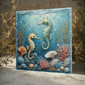 Coastal Seahorse Couple Ocean Corals Tropical Aqua タイル