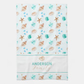 Coastal Seashell Beach House Decor Family Name キッチンタオル (縦)