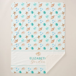 Coastal Seashell Beach House Decor Monogram シェルパブランケット