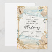 Coastal Seashell Beach Wedding 招待状 (正面/裏面)