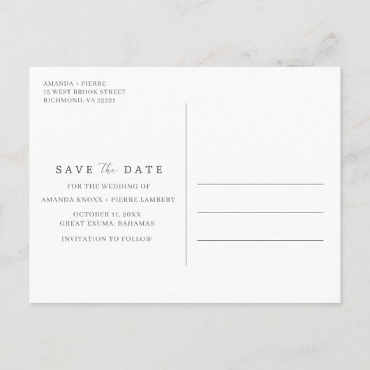 Coastal Seashell Beach Wedding Save the Date 案内ポストカード (裏面)