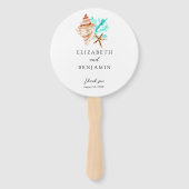 Coastal Seashell Beach Wedding Tropical QR Photo ハンドファン (正面)