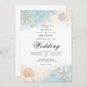 Coastal Seashell Bloom Wedding 招待状 (正面/裏面)