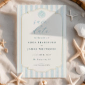 Coastal Seashell Blue Wedding Save the Date 招待状
