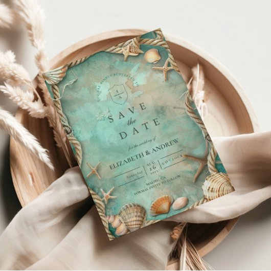 Coastal Seashell Botanical Wedding セーブザデート