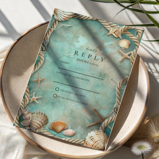 Coastal Seashell Botanical Wedding 出欠カード