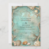 Coastal Seashell Botanical Wedding 招待状 (正面)