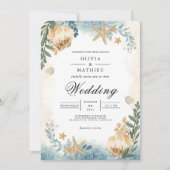 Coastal Seashell Botanical Wedding 招待状 (正面)
