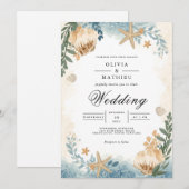 Coastal Seashell Botanical Wedding 招待状 (正面/裏面)