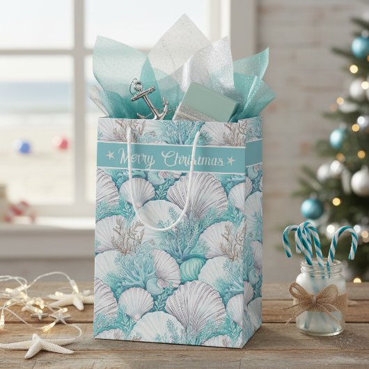 Coastal Seashell & Coral Pattern#3 ID1009 ミディアムペーパーバッグ