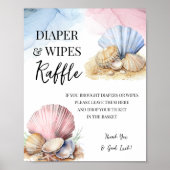 Coastal Seashell Diaper & Wipes Raffle Sign ポスター (正面)