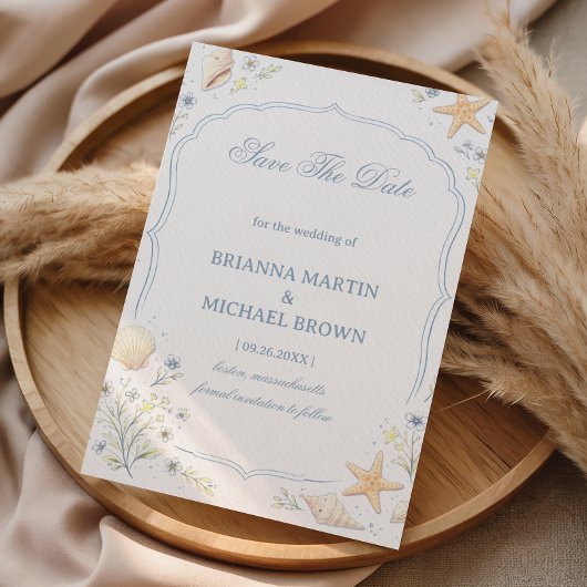 Coastal Seashell Floral Announcement セーブザデート