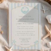 Coastal Seashell Monogram Nautical Striped Wedding 招待状