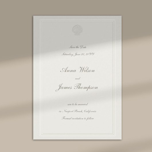 Coastal Seashell Nautical Formal Ecru Wedding セーブザデート