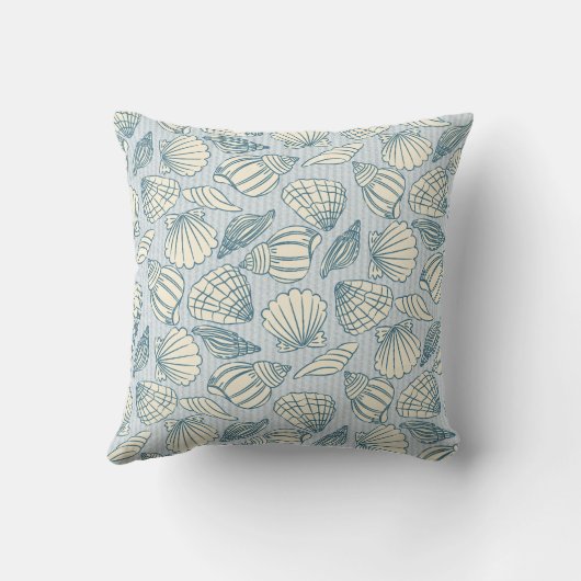 Coastal Seashell Pattern Throw Pillow (Blue & Sand クッション (裏面)