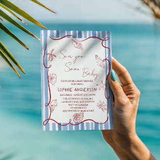 Coastal Seashell Sea You Soon Baby Shower 招待状