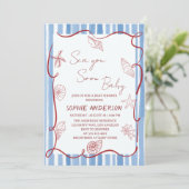 Coastal Seashell Sea You Soon Baby Shower 招待状 (スタンド正面)