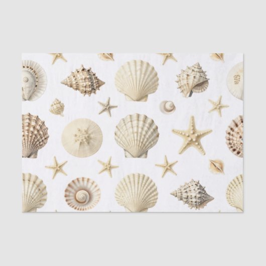 Coastal Seashell Starfish Seamless Pattern 薄葉紙 (正面)