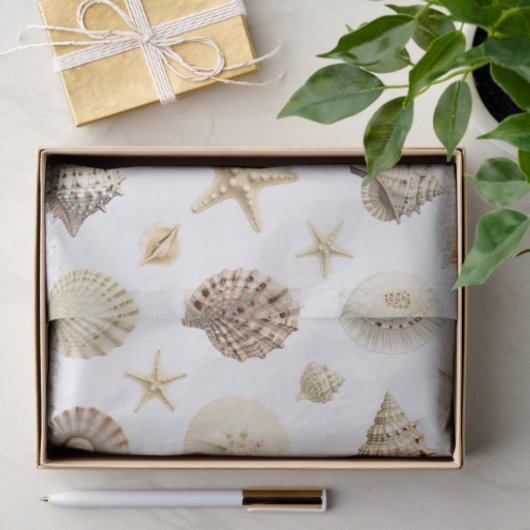 Coastal Seashell Starfish Seamless Pattern 薄葉紙 (ギフト)