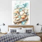 Coastal Seashell Watercolor Driftwood Scene キャンバスプリント (インサイチュ (寝室))