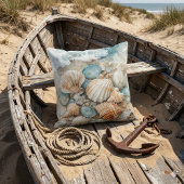 Coastal Seashell Watercolor Driftwood Scene クッション