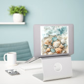 Coastal Seashell Watercolor Driftwood Scene シール (デスク上のノートパソコン)