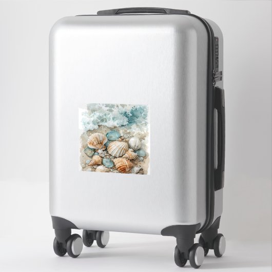 Coastal Seashell Watercolor Driftwood Scene シール (スーツケース)