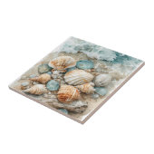 Coastal Seashell Watercolor Driftwood Scene タイル (側面)