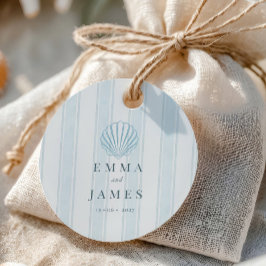 Coastal Seashell White Blue Wedding フェイバータグ