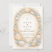 Coastal Seashell Wreath Wedding セーブザデート (正面)