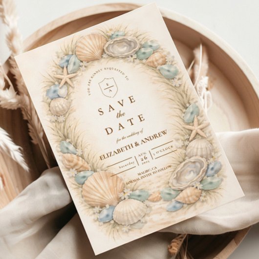 Coastal Seashell Wreath Wedding セーブザデート
