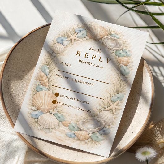Coastal Seashell Wreath Wedding 出欠カード