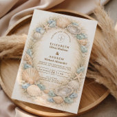 Coastal Seashell Wreath Wedding 招待状