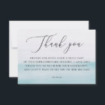 Coastal Seaside Bridal Shower | Watercolor Blue サンキューカード<br><div class="desc">Say thank you in a beautiful and meaningful way with this elegant blue coastal bridal shower thank you card. Featuring a soft watercolor ocean inspired gradient and modern script design, it creates a calm, airy look perfect for beach, seaside, and nautical themed celebrations. Thoughtfully designed for a refined and minimalist...</div>