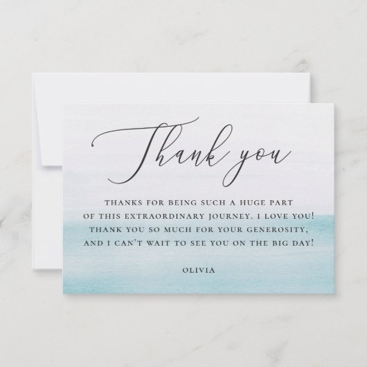 Coastal Seaside Bridal Shower | Watercolor Blue サンキューカード (正面)