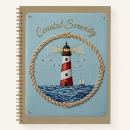 Coastal Serenity Embroidered Lighthouse Journal ノートブック