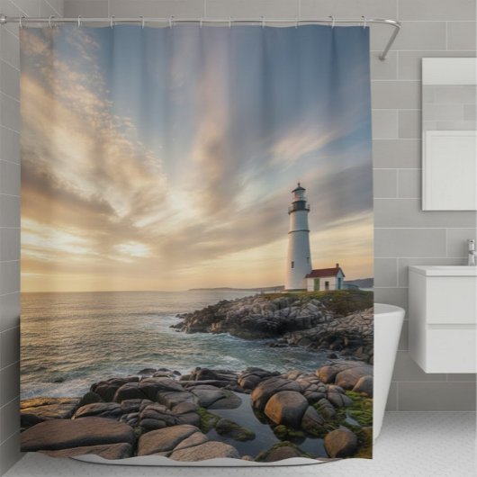 Coastal Serenity Lighthouse Shower Curtain シャワーカーテン