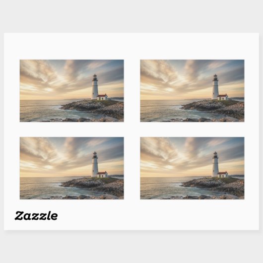 Coastal Serenity Lighthouse Stickers (4-Pack) 長方形シール (シート)