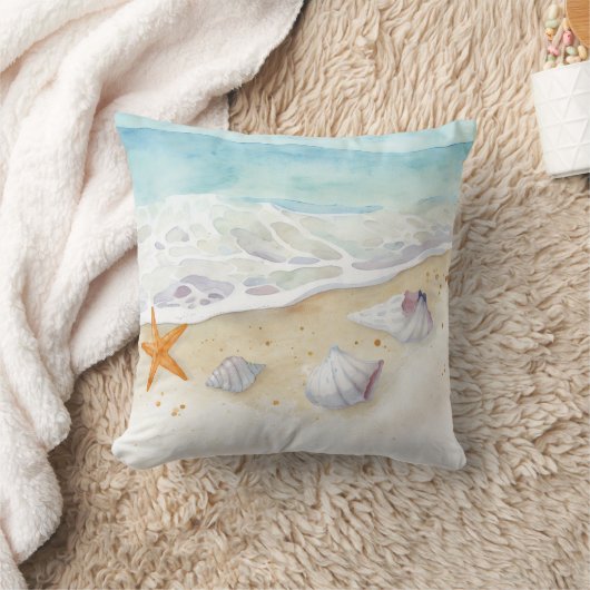 Coastal Serenity Waves Throw Pillow クッション (ブランケット)