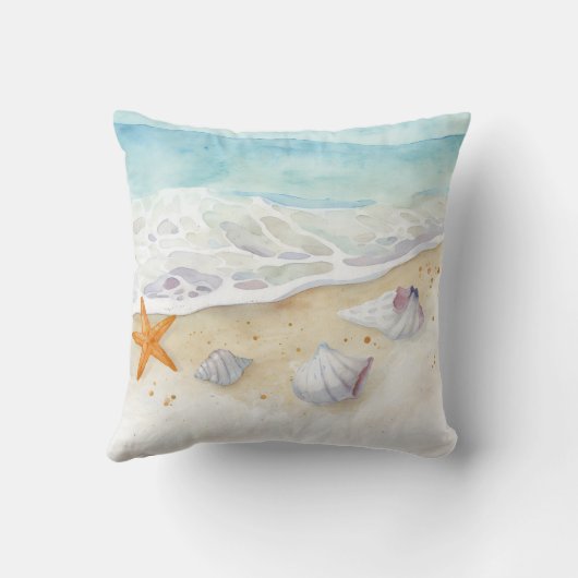 Coastal Serenity Waves Throw Pillow クッション (裏面)