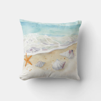 Coastal Serenity Waves Throw Pillow クッション
